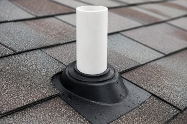Close-up of a roof vent pipe on shingles