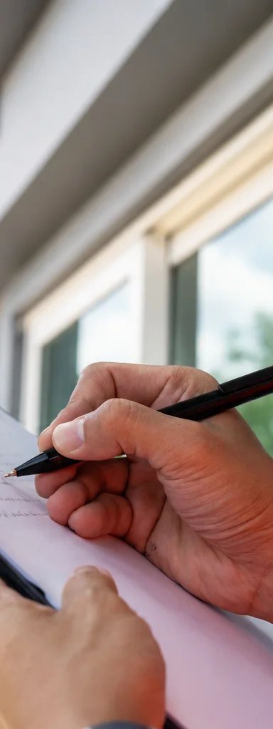 A construction worker holding a clipboard and pen.