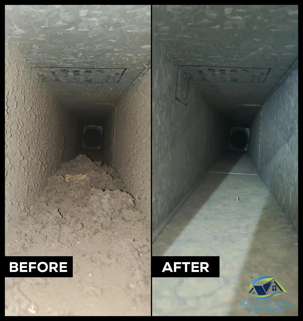 Comparison of a dirty and clean duct after cleaning