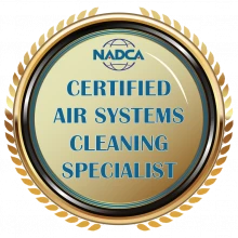 NADCA certified air systems cleaning specialist badge.