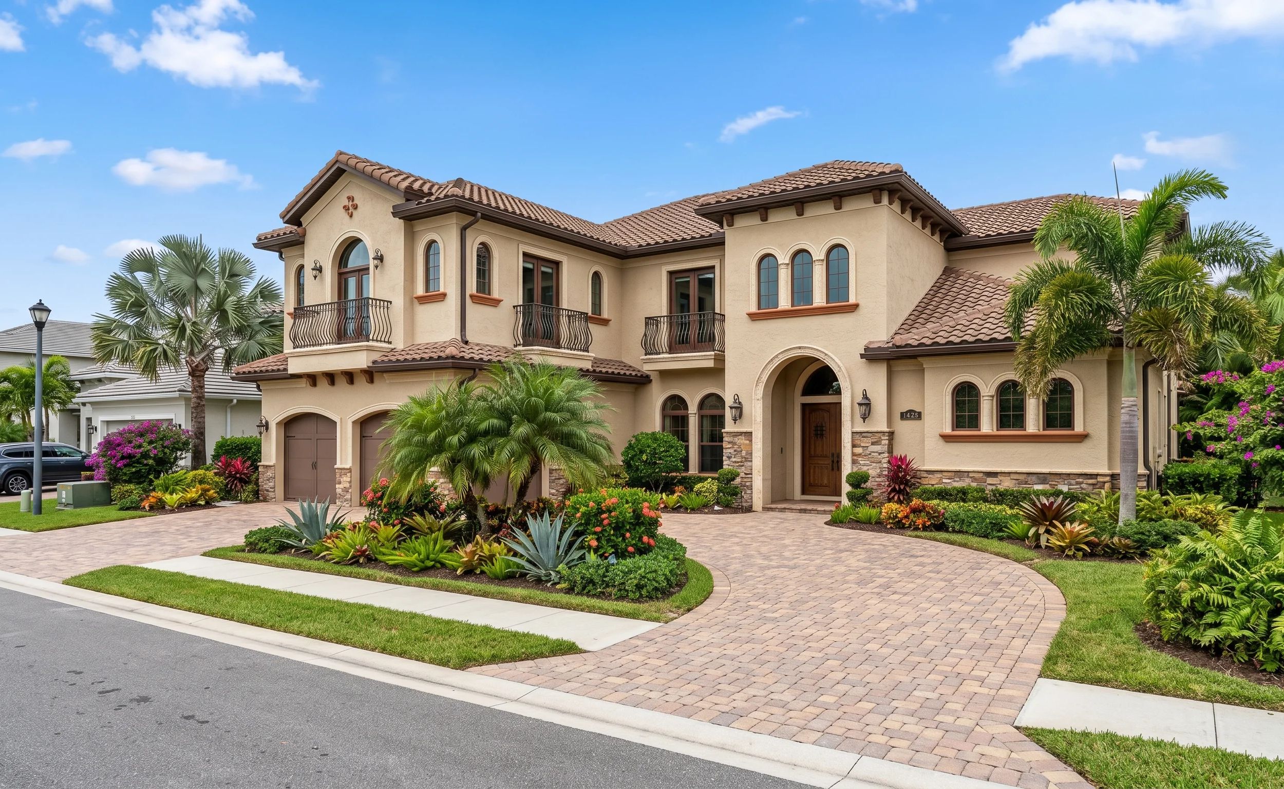 Luxurious home with landscaped garden and driveway