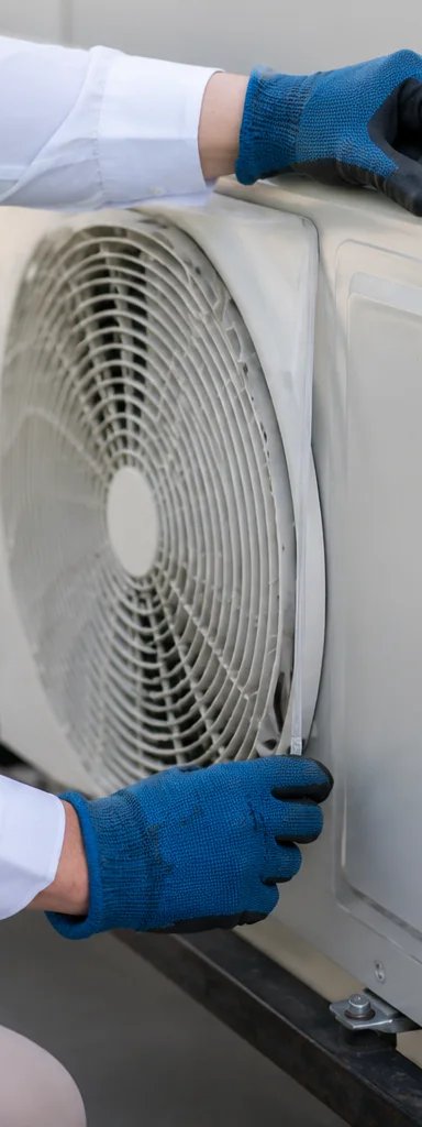 Technician servicing an air conditioning unit