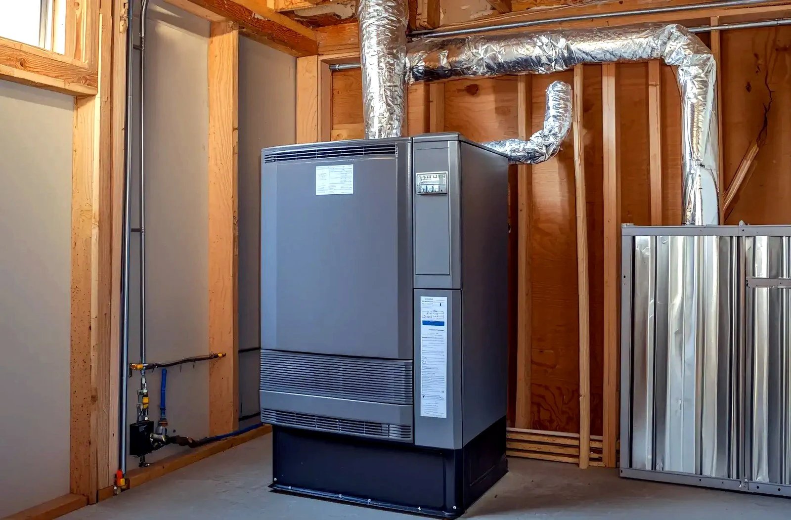 Modern heating unit in a home under construction