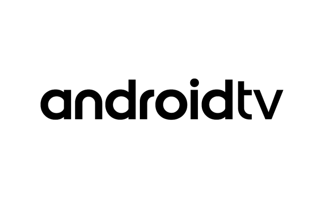 Black logo of Android TV on a dark background