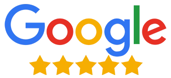 Google logo with five golden stars rating