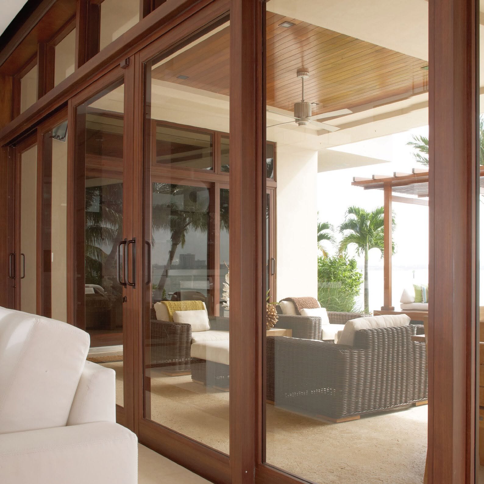 Modern luxury living room with glass doors
