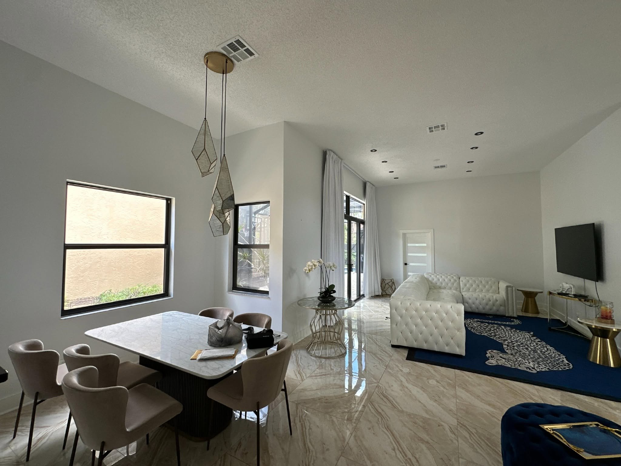 Modern interior of a stylish living room and dining area
