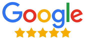 Google logo with five stars rating.