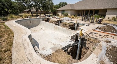Construction site of an in-ground swimming pool