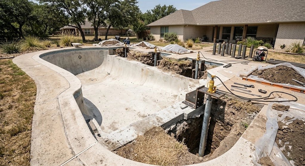 Construction site of an in-ground swimming pool
