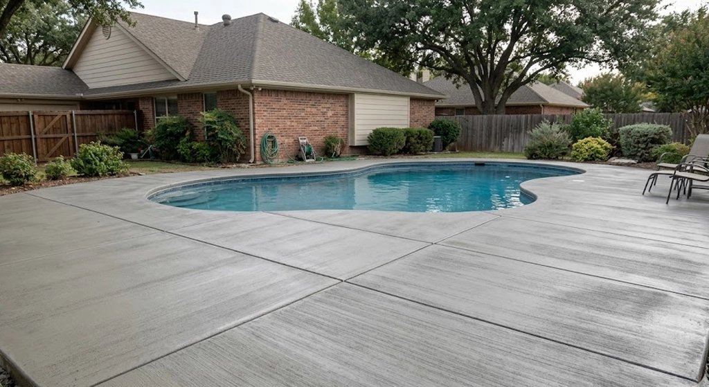 Elegant backyard featuring a swimming pool and patio.