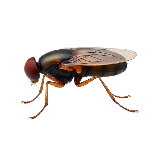 Detailed close-up of a fly showing anatomy and coloration