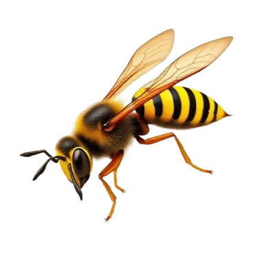 Close-up of a detailed bee with yellow and black stripes