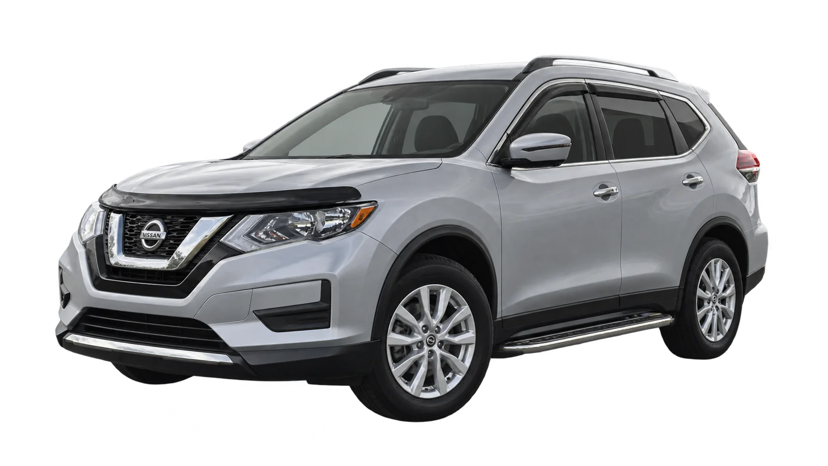 Silver Nissan Rogue SUV parked against a plain background