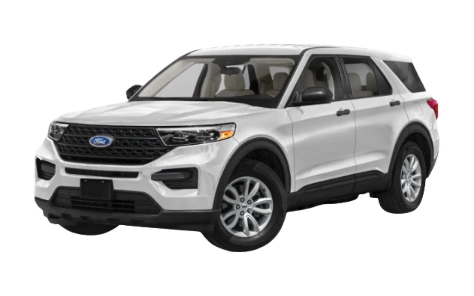 White Ford Explorer SUV parked on a transparent background