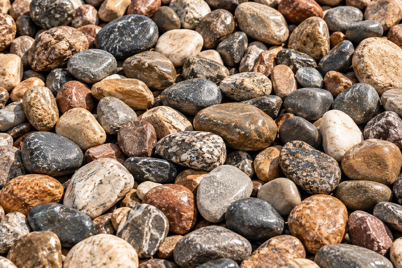 Variety of decorative stones in earthy colors