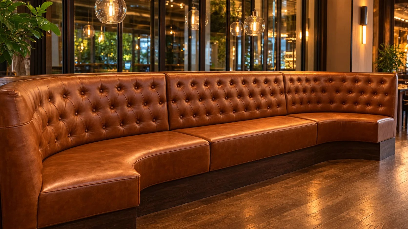 Elegant brown leather sofa in a modern interior