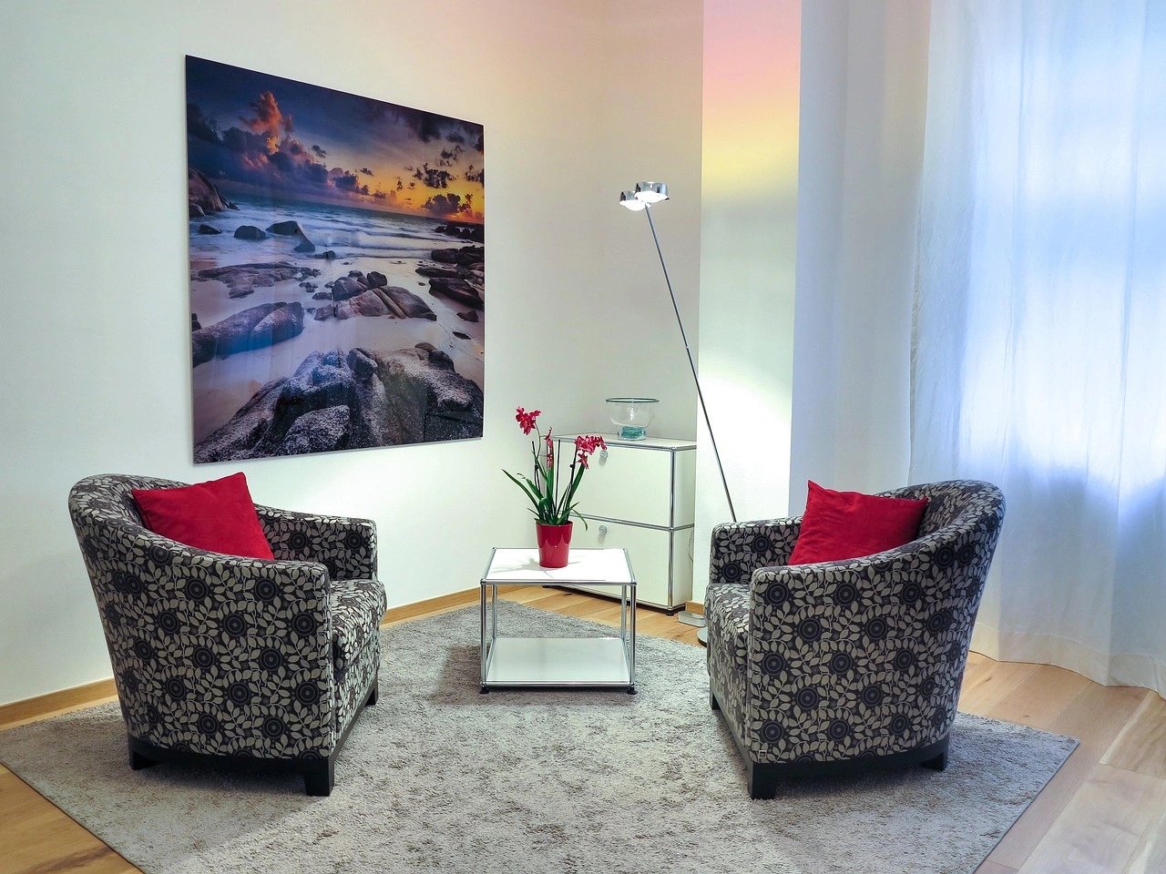 Cozy interior with floral patterned chairs
