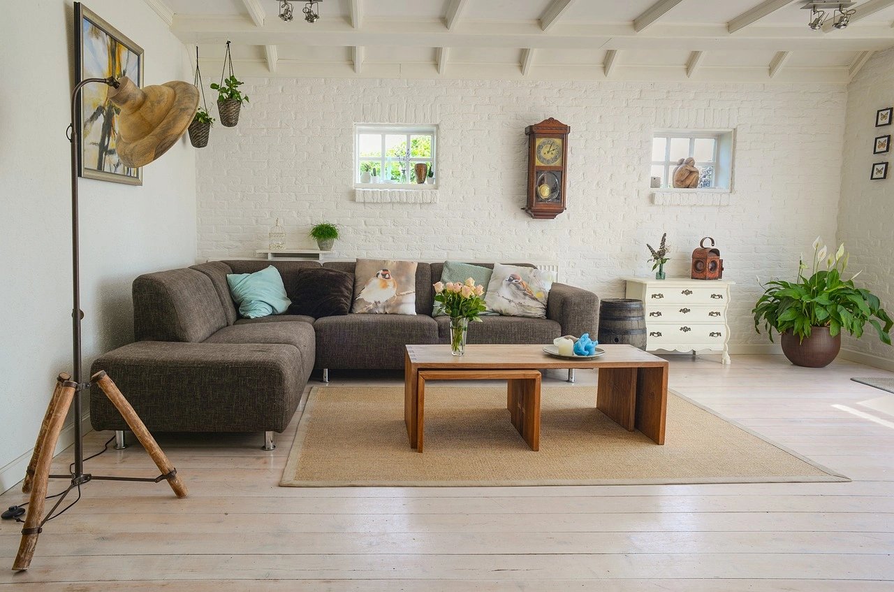 Modern living room with a sofa and coffee table
