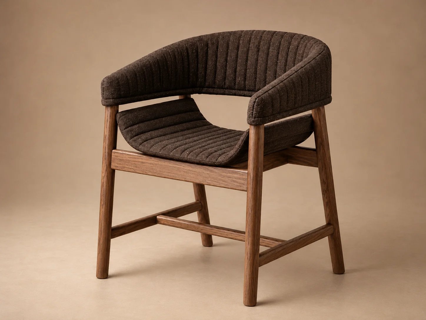 Stylish brown upholstered chair with wooden legs